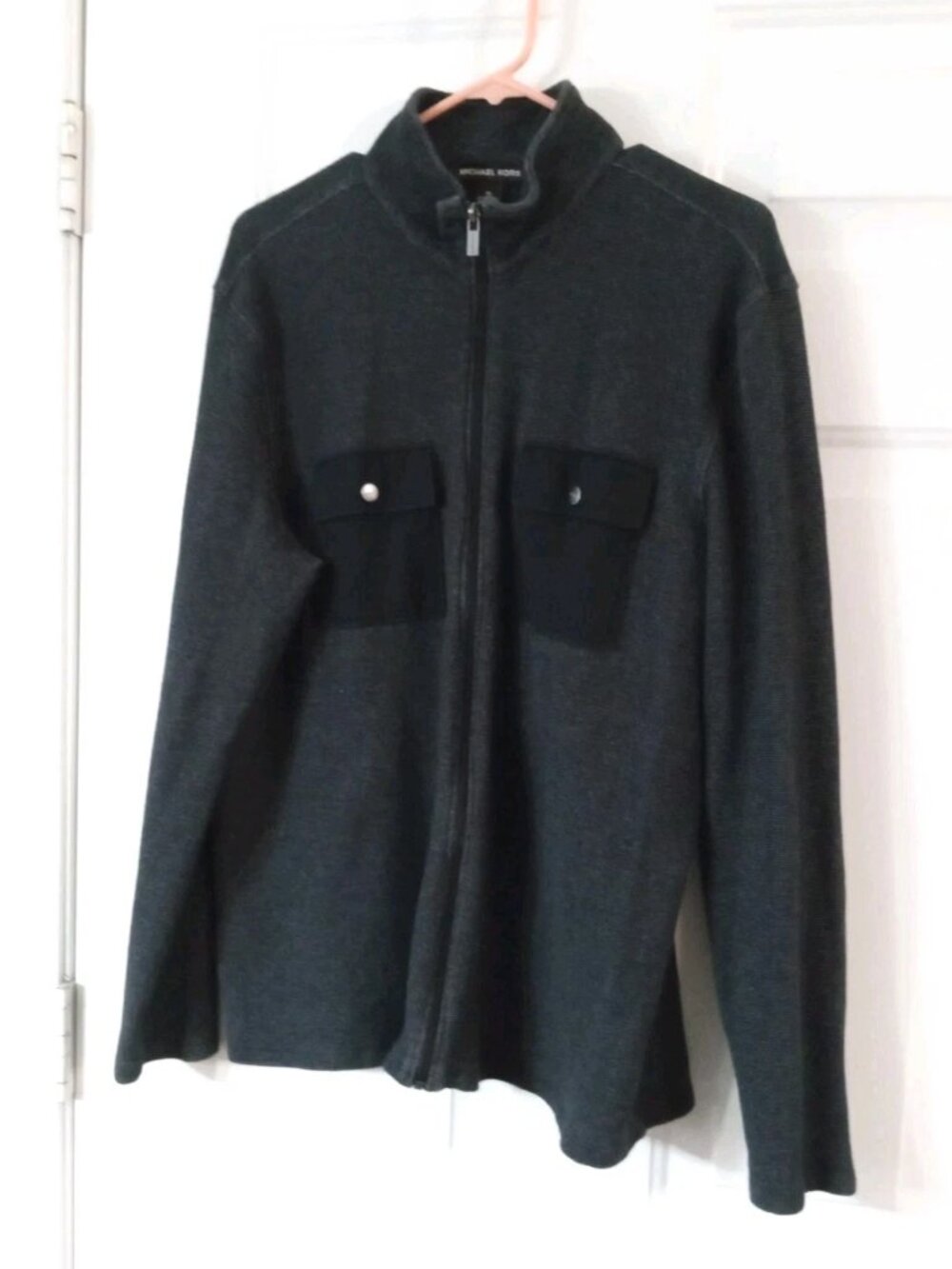 Michael Kors Mock Neck Sweater Jacket Full Zip Men's XL Charcoal And Black